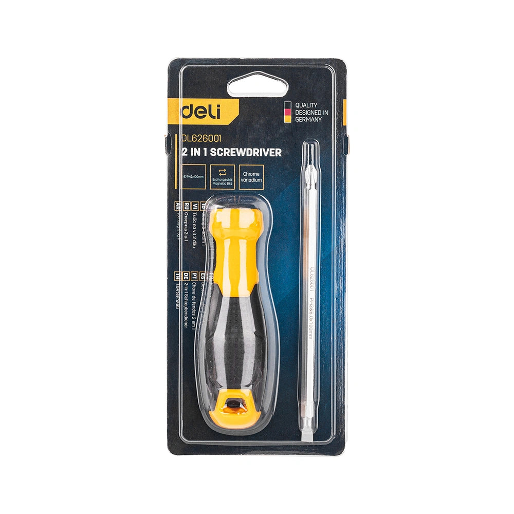 DELI 2-IN-1 SCREWDRIVER SL6/PH2x100MM YELLOW