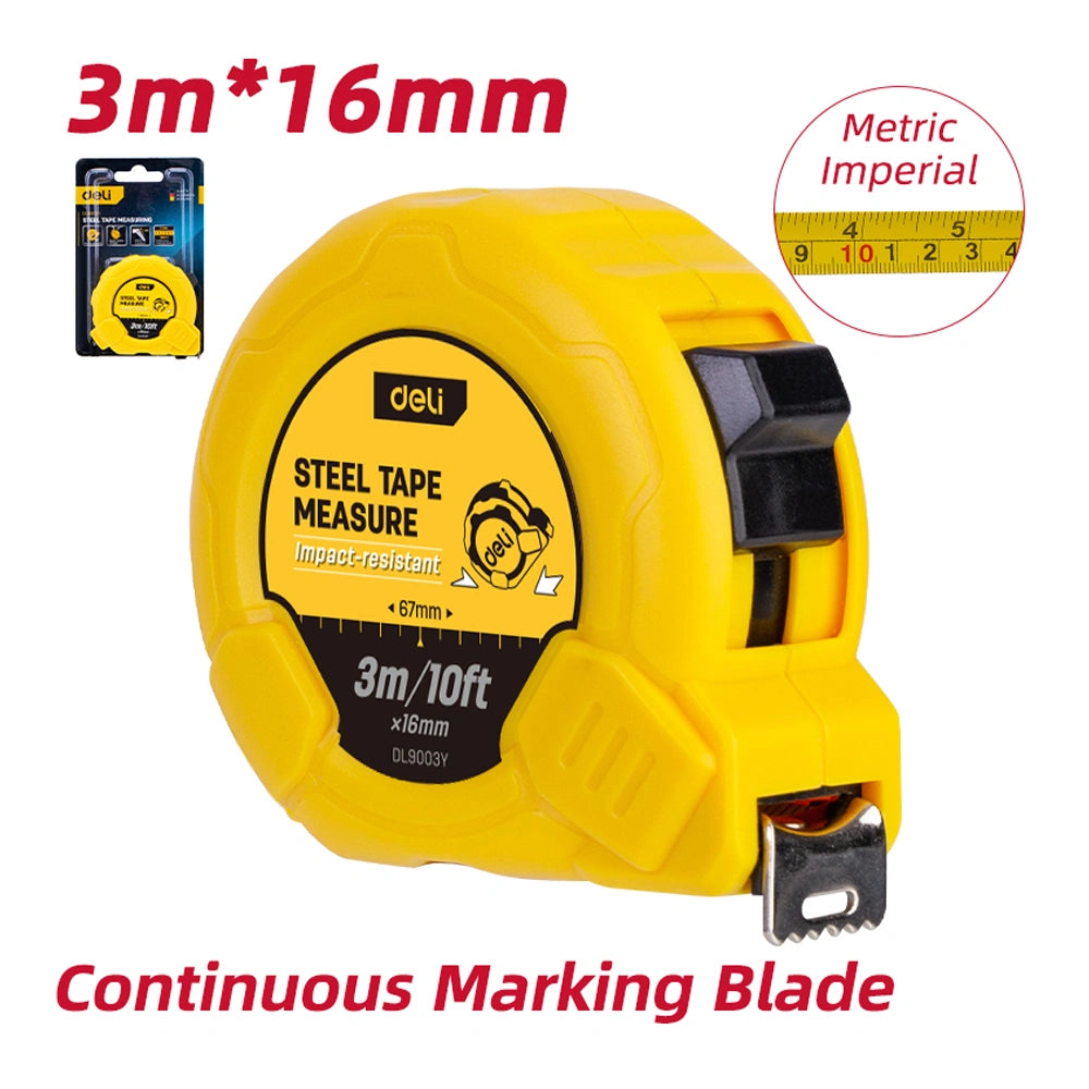 DELI MEASURING TAPE 3M/10'x16MM YELLOW