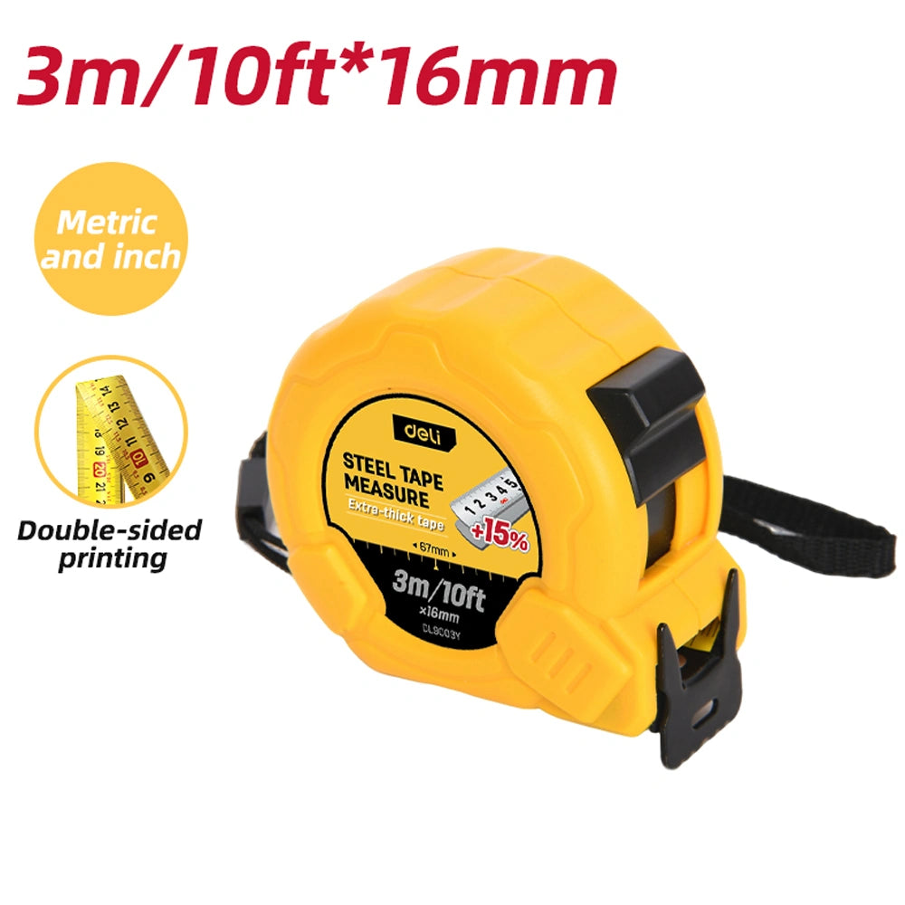 DELI MEASURING TAPE 3M/10'x16MM YELLOW