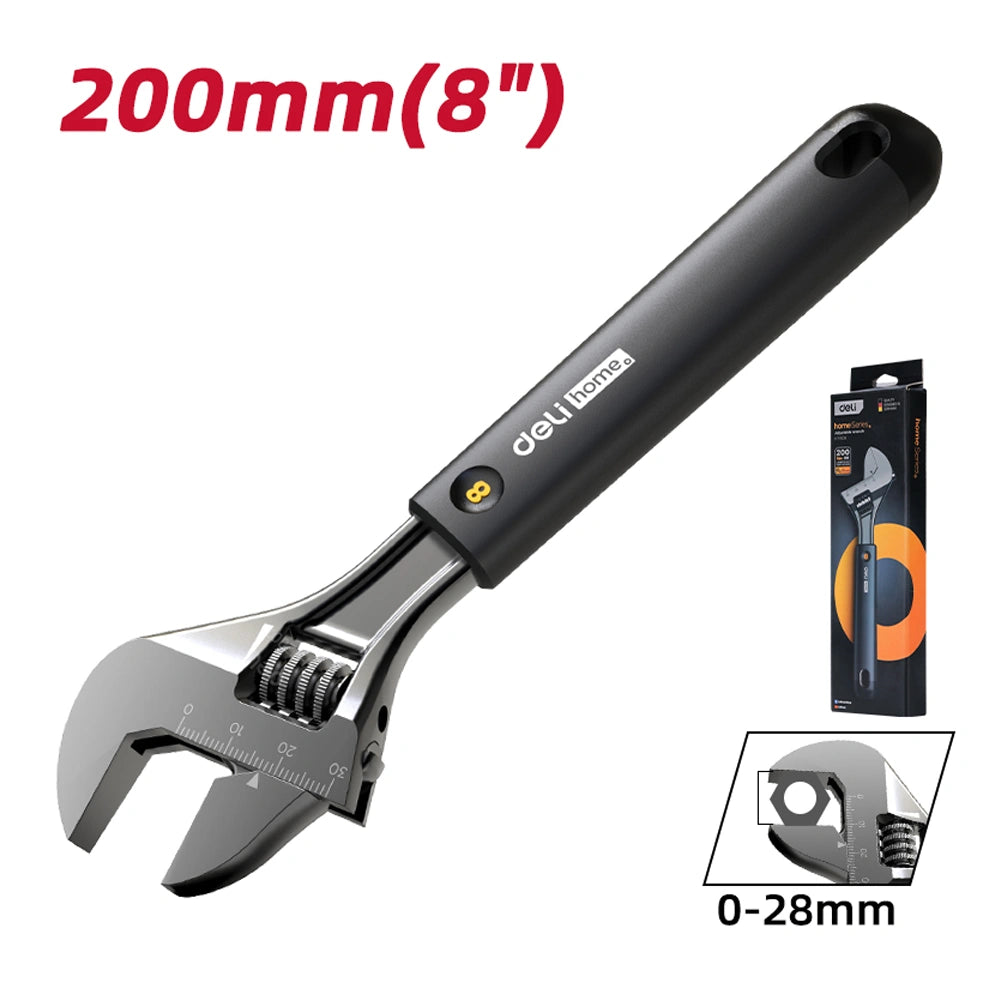 DELI ADJUSTABLE CARBON STEEL WRENCH 8' BLACK