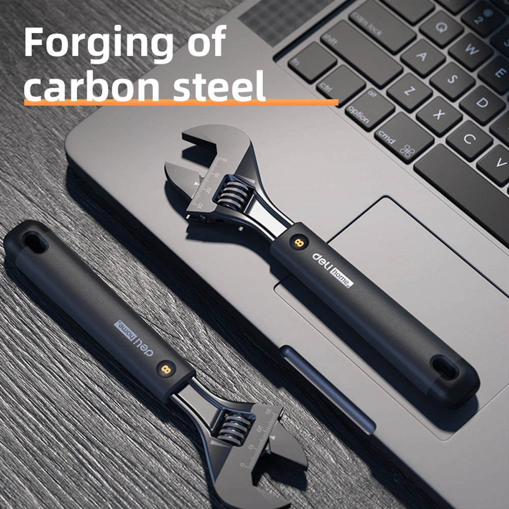 DELI ADJUSTABLE CARBON STEEL WRENCH 8' BLACK