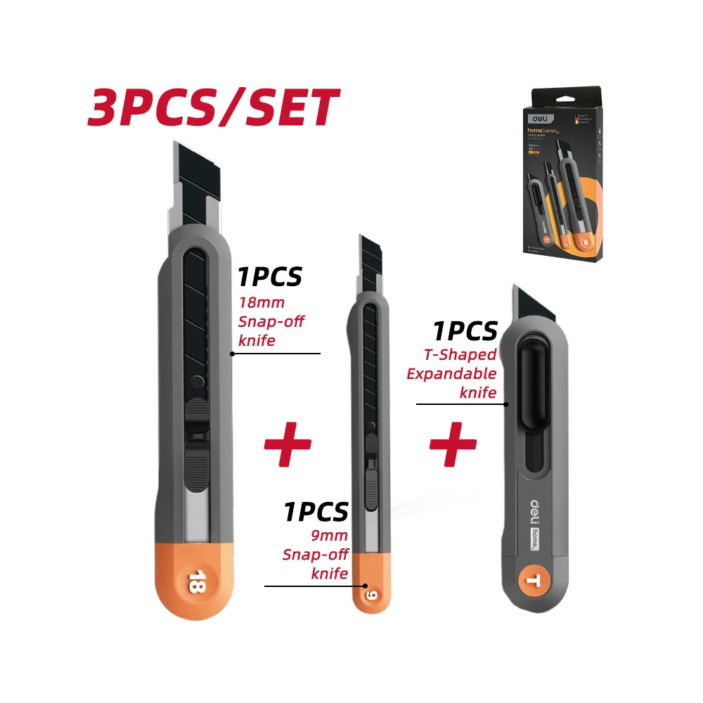DELI UTILITY KNIFE SET 3PCS SK2 BLACK ORANGE