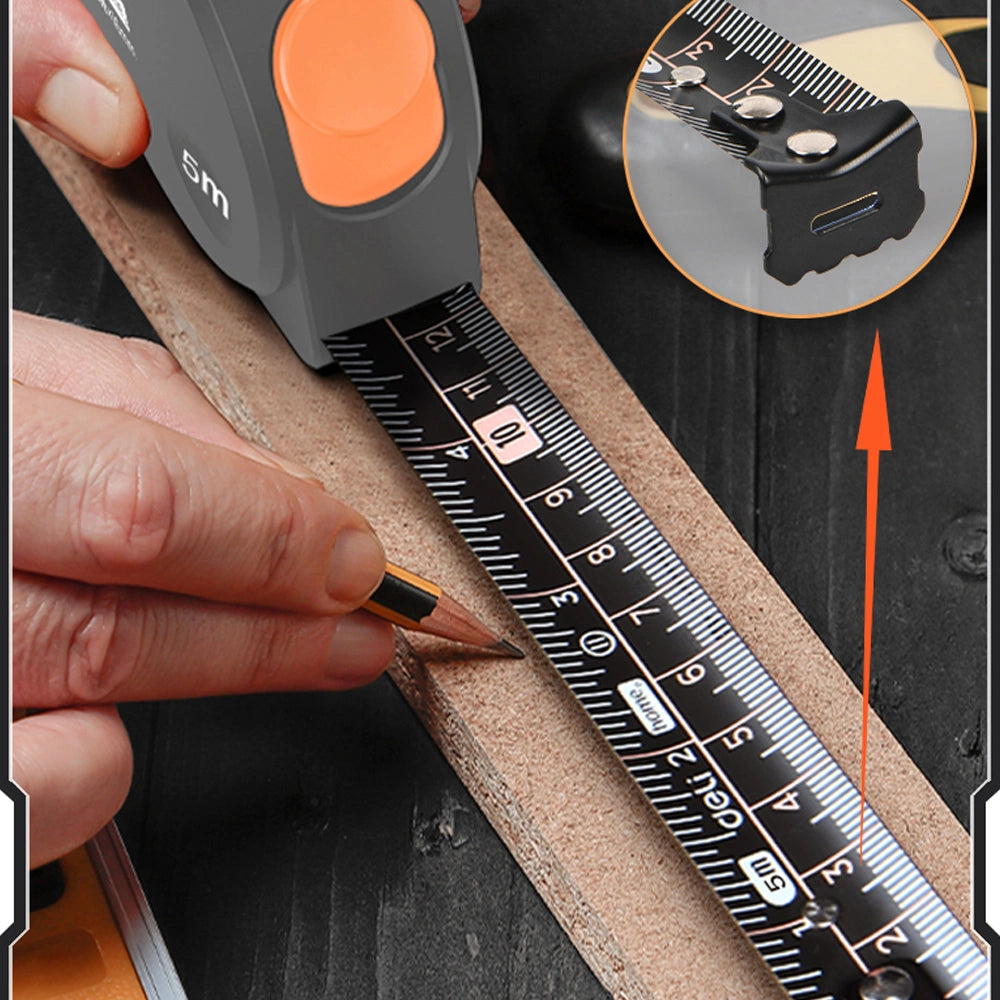 DELI MEASURING STEEL TAPE 5M/16FTx19MM BLACK/ORANGE