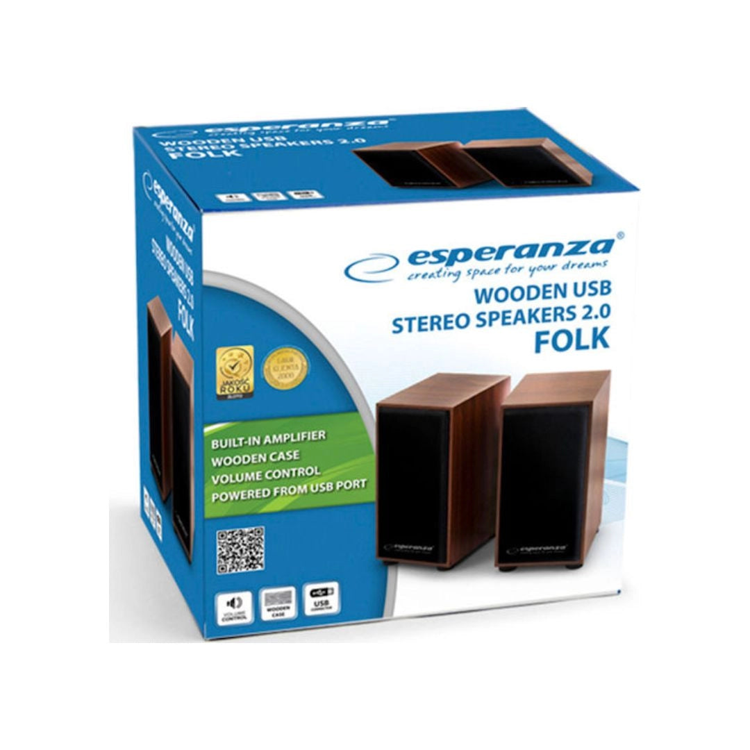 Esperanza EP122 Ξύλινα Ηχεία Folk 2.0 EP122, 2x3W, 3.5mm Καφέ