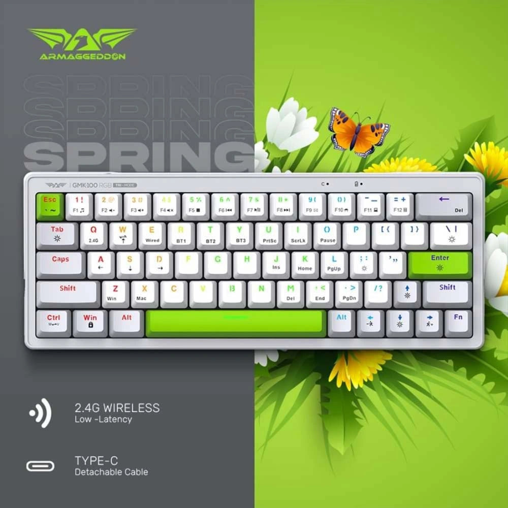 ARMAGGEDDON TRIMODE MECH RGB KEYBOARD LINEAR 63KEYS GMK-100 SPRING