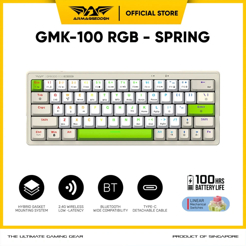 ARMAGGEDDON TRIMODE MECH RGB KEYBOARD LINEAR 63KEYS GMK-100 SPRING