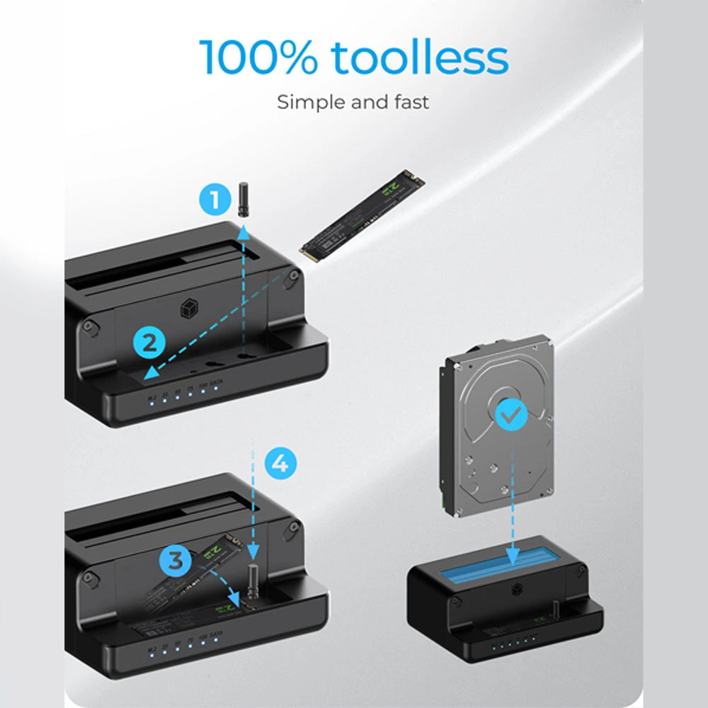ICY BOX DOCKING & CLONE STATION FOR M.2 NVMe SSD & 2.5''/3.5'' SATA SSD/HDD