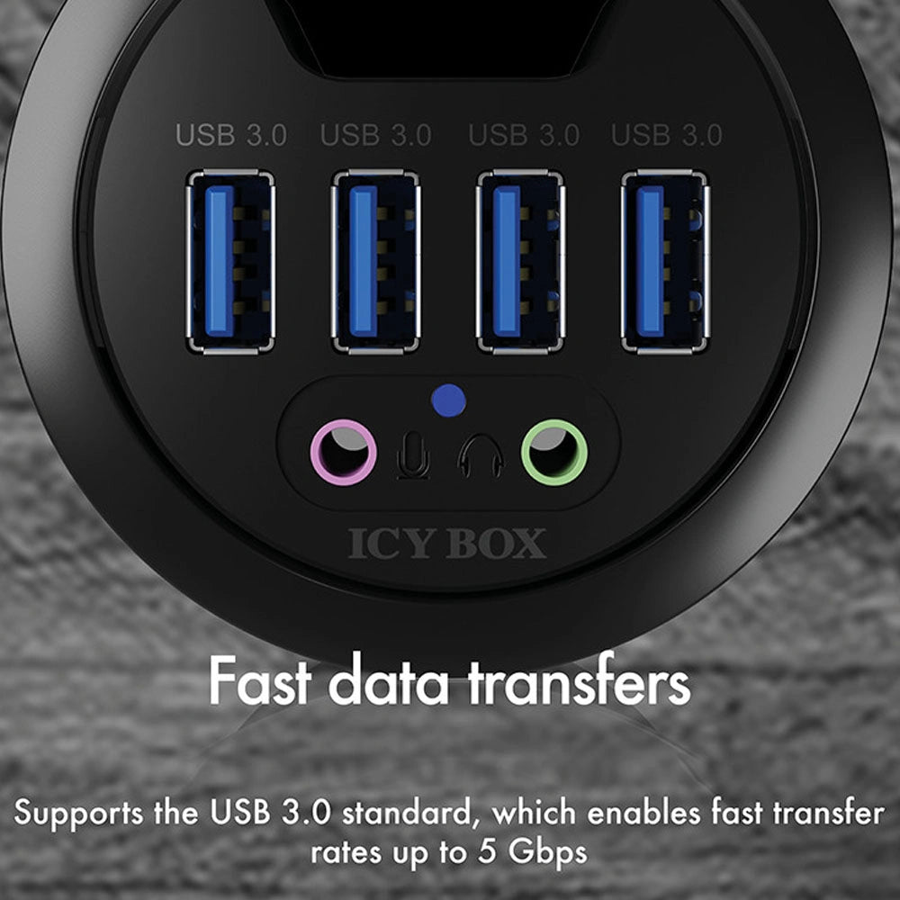 ICY BOX 4-PORT USB3.2 DESK HUB WITH AUDIO IN/OUTPUT