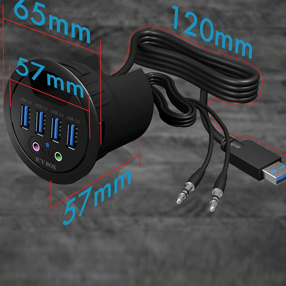 ICY BOX 4-PORT USB3.2 DESK HUB WITH AUDIO IN/OUTPUT