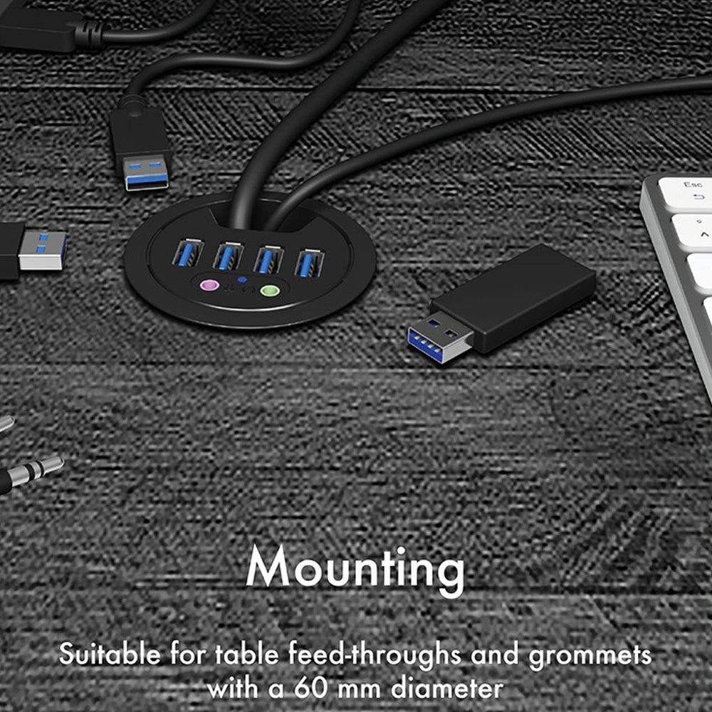 ICY BOX 4-PORT USB3.2 DESK HUB WITH AUDIO IN/OUTPUT