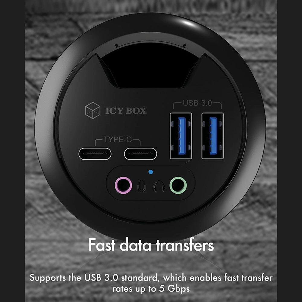 ICY BOX 4-PORT USB 3.2 DESK HUB WITH AUDIO IN/OUT PORTS