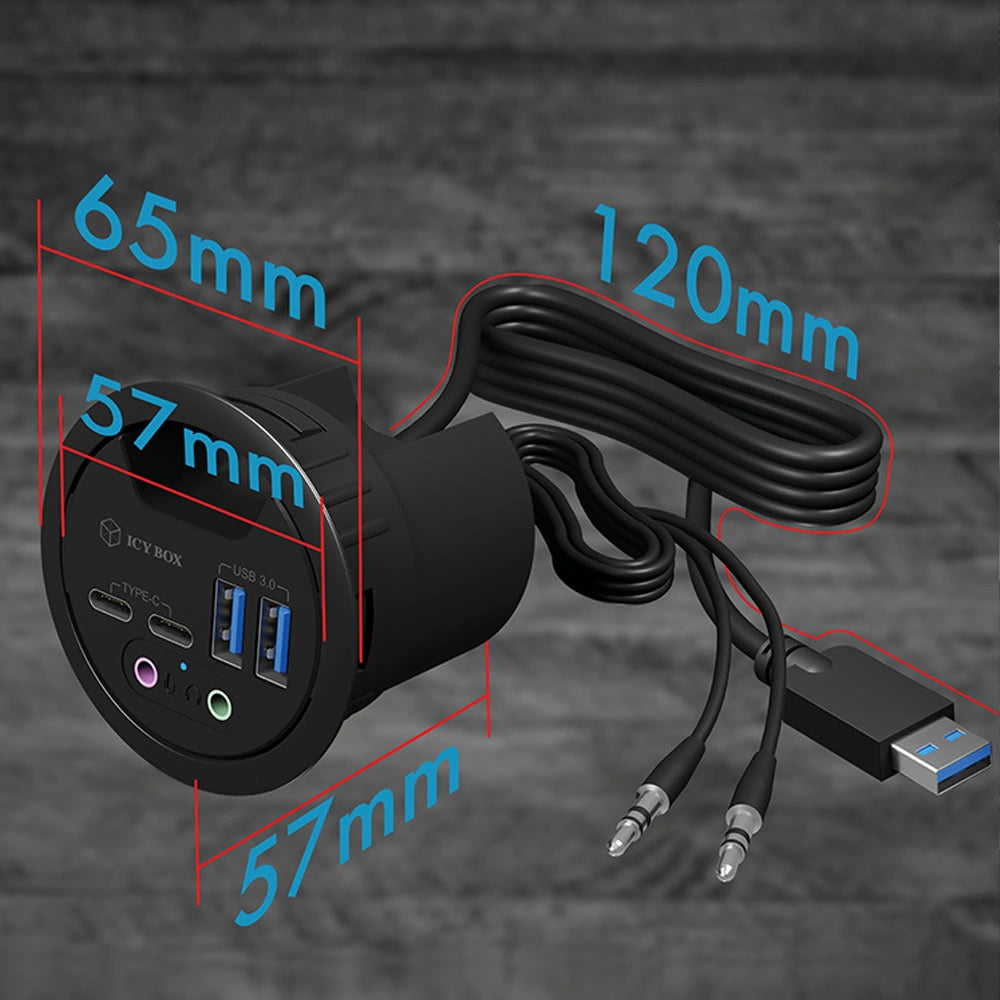 ICY BOX 4-PORT USB 3.2 DESK HUB WITH AUDIO IN/OUT PORTS