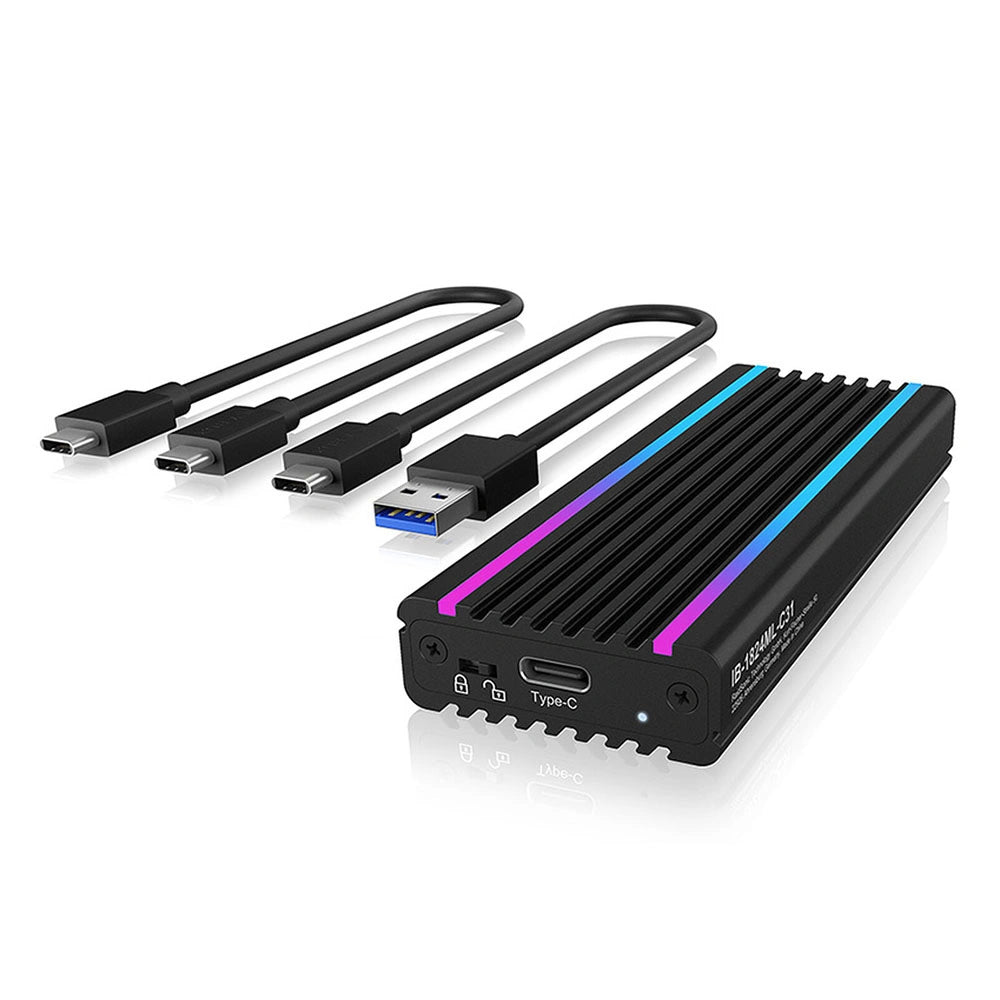 ICY BOX TYPE-C 3.2 GEN2 TO PCIe NVMe SSD ENCLOSURE WITH LED STRIPES