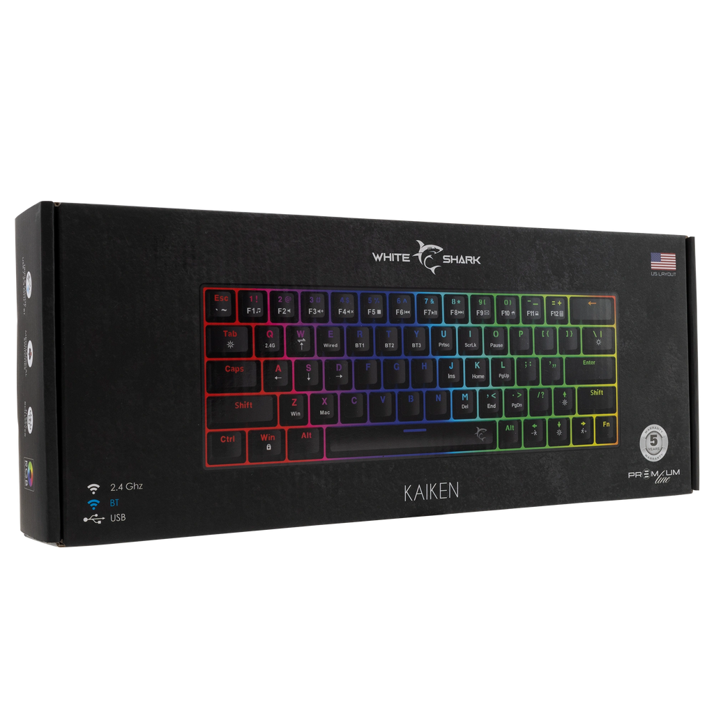 WHITE SHARK WIRELESS/BT/TYPE-C MECHANICAL KEYBOARD RED SWITCH GK-003111 US BLACK