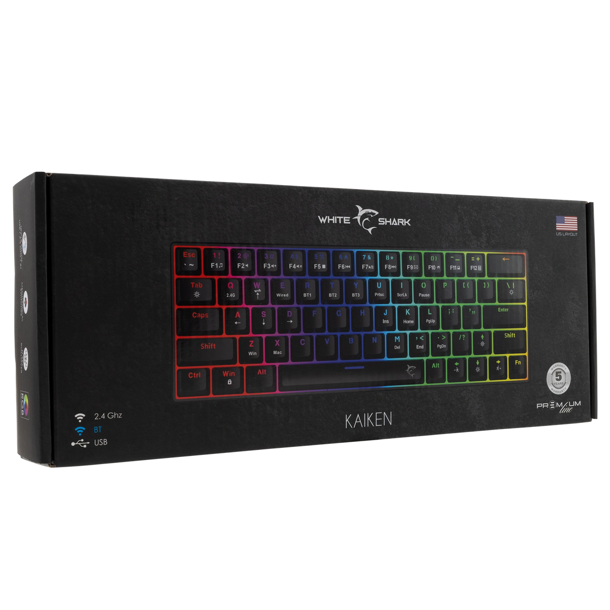 WHITE SHARK WIRELESS/BT/TYPE-C MECHANICAL KEYBOARD RED SWITCH GK-003111 US BLACK