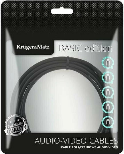 Kruger & Matz Καλώδιο Ήχου KM1215 , 3.5mm male - RCA male Μαύρο 10m με Επίχρυσους Ακροδέκτες