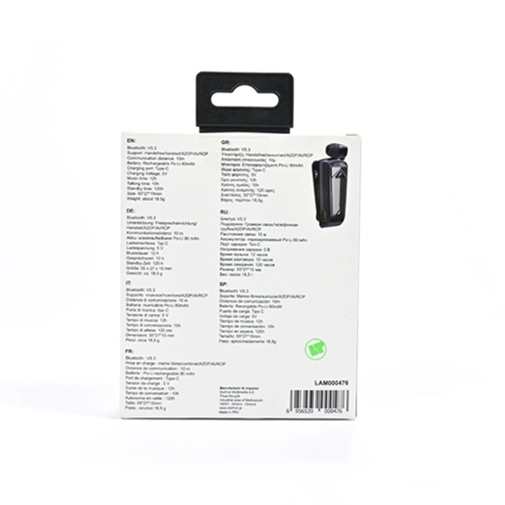 LAMTECH RETRACTABLE BT 5.3 CLIP ON HEADSET BLACK (HANGING CORD)