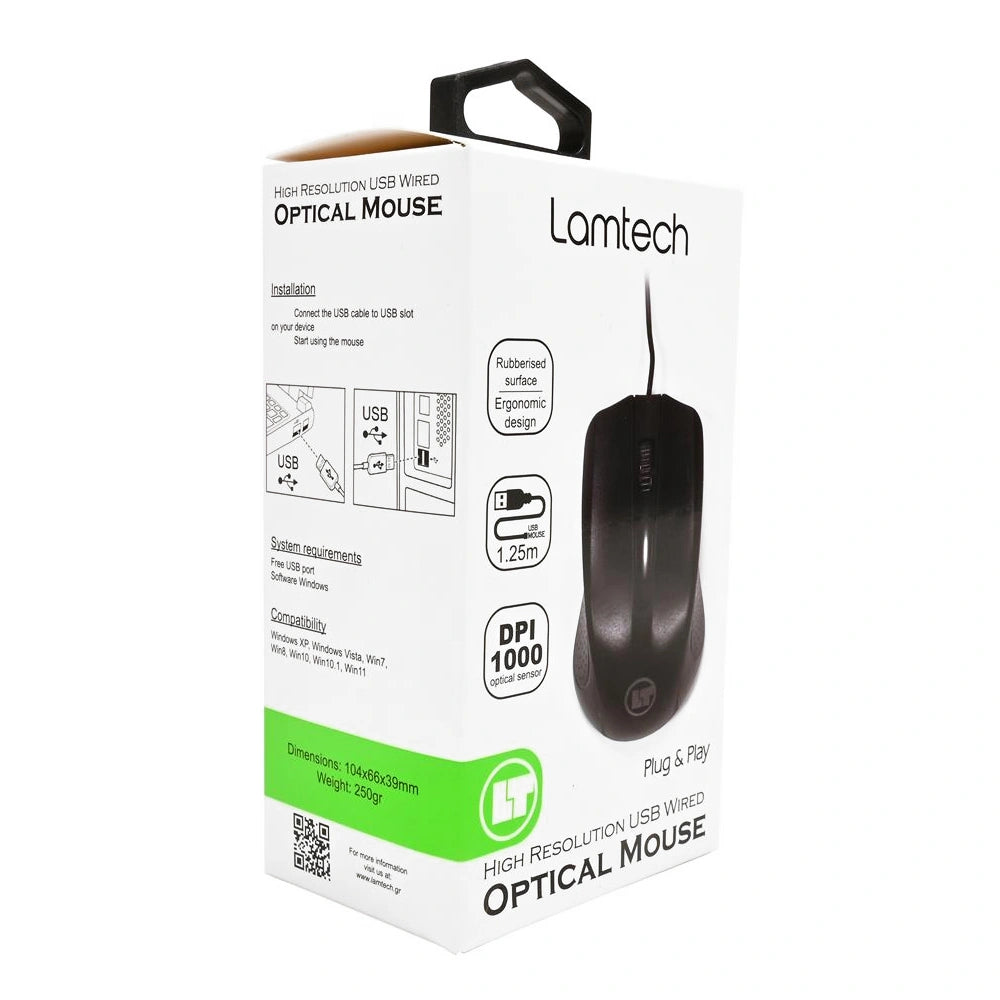 LAMTECH WIRED OPTICAL MOUSE 1000DPI BLACK