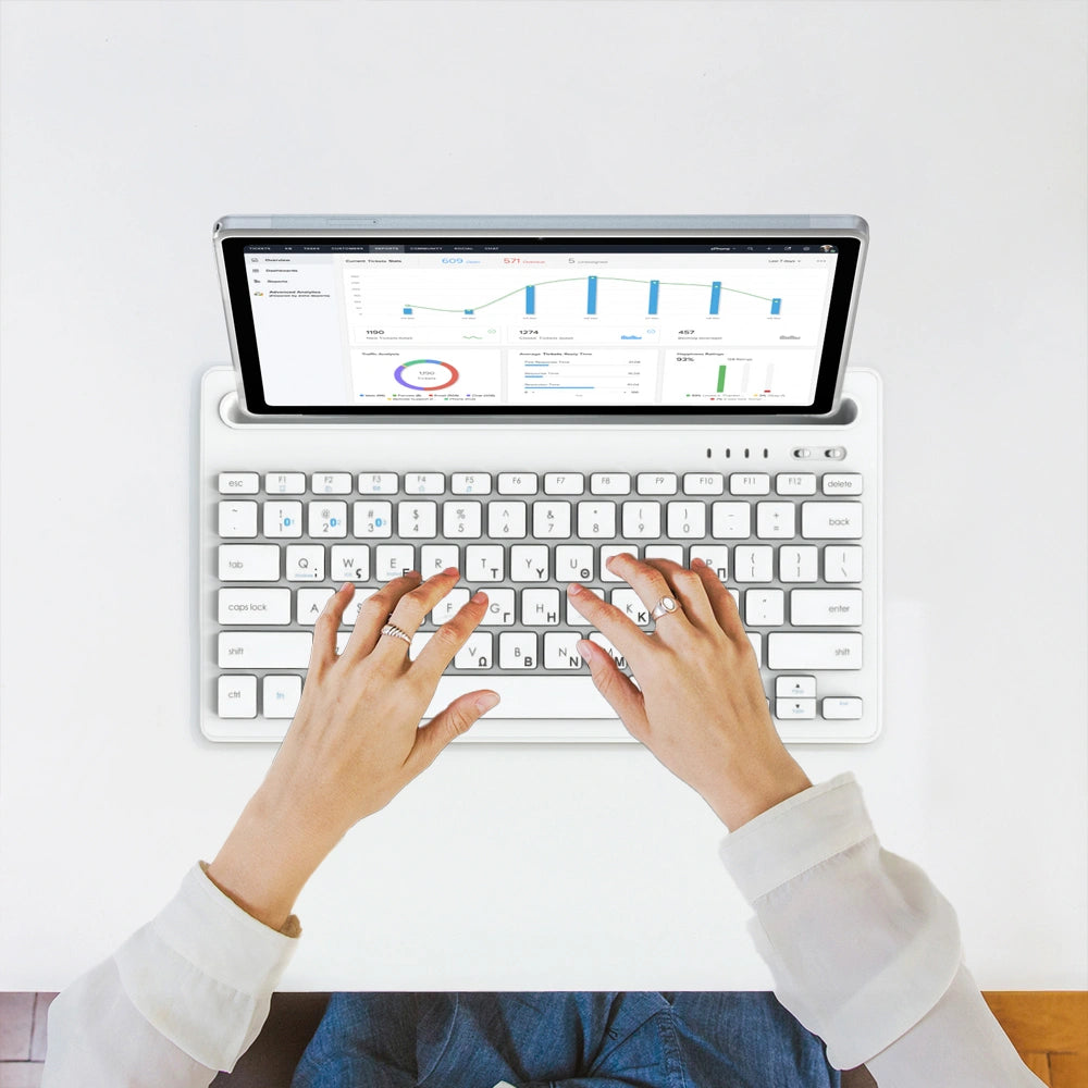 LAMTECH BT 5.0 KEYBOARD WITH IPAD AND MOBILE STAND WHITE
