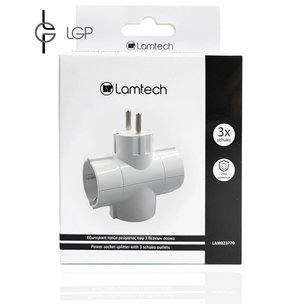 LAMTECH POWER SOCKET SPLITTER WITH 3 SCHUKO OUTLETS WHITE