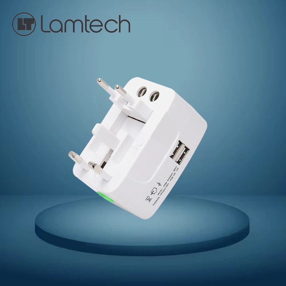 LAMTECH UNIVERSAL TRAVEL ADAPTER WITH 2 USB PORT 4 DIFFERENT PLUGS