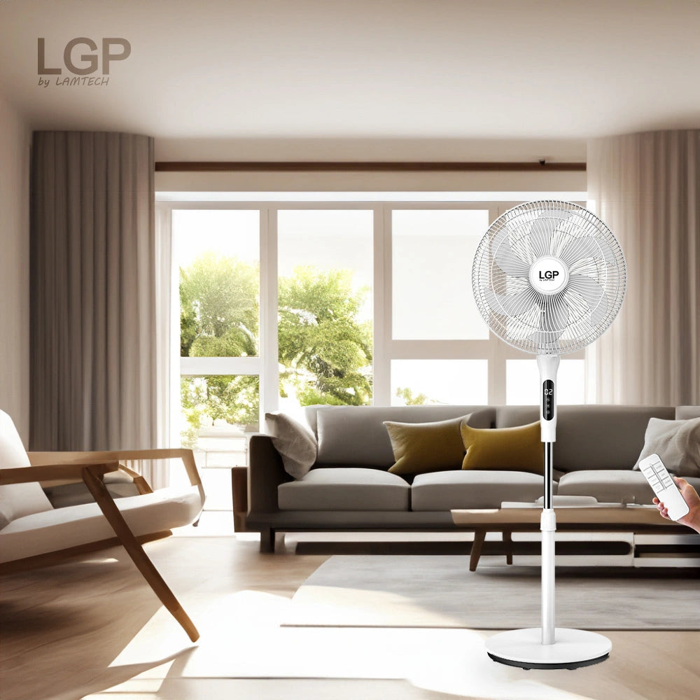 LGP ROUND BASE STAND FAN 16' 40CM 55W WITH REMOTE CONTROL AND TIMER WHITE