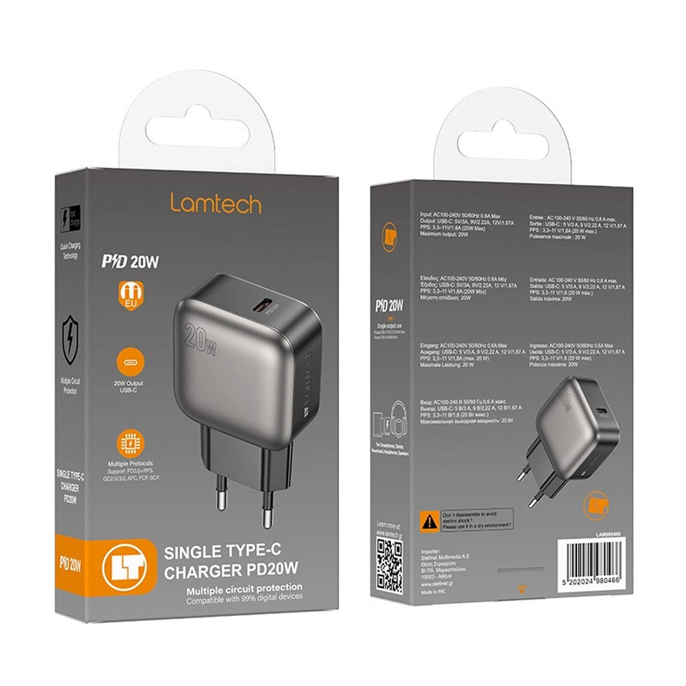 LAMTECH SINGLE TYPE-C CHARGER PD20W GREY
