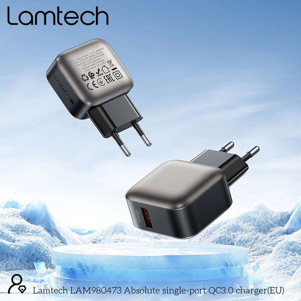 LAMTECH SINGLE USB PORTABLE QC3.0 CHARGER 18W GREY