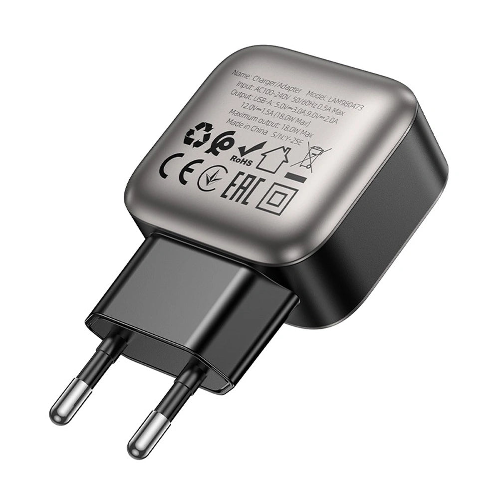 LAMTECH SINGLE USB PORTABLE QC3.0 CHARGER 18W GREY