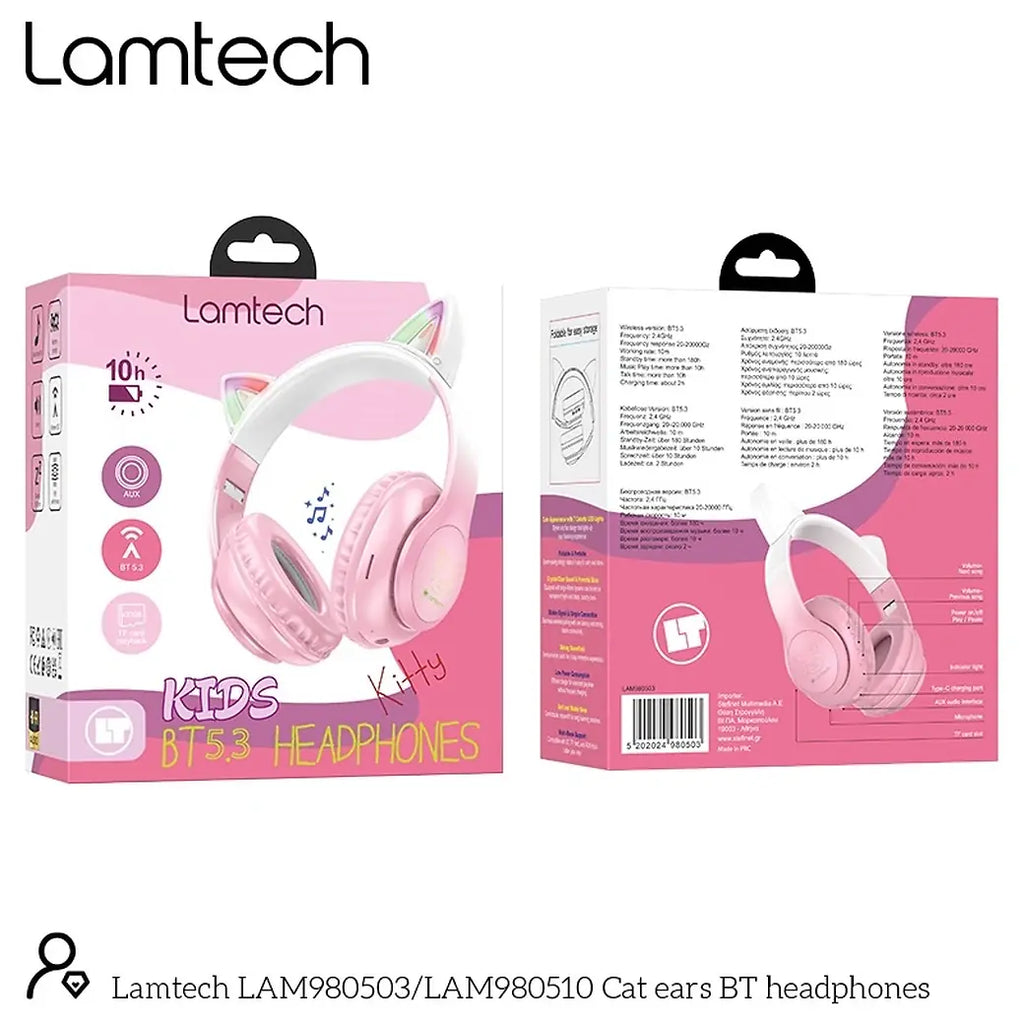 LAMTECH BT5.3 KIDS HEADPHONES CHERRY BLOSSOM KITTY CAT