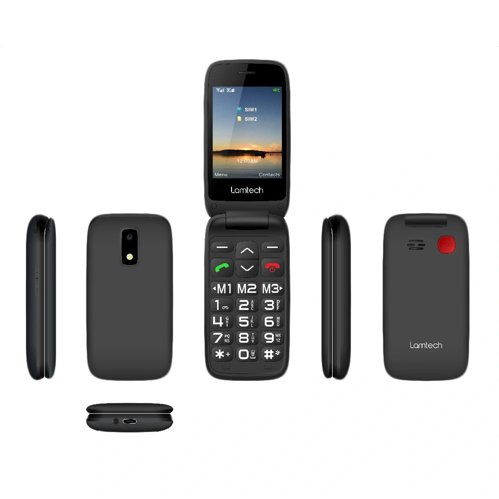 LAMTECH FLIP PHONE BLACK 2.8' DISPLAY WITH BT, FM RADIO, SOS, 1400 mAh, GR MENU FLIP-X