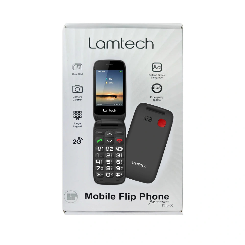 LAMTECH FLIP PHONE BLACK 2.8' DISPLAY WITH BT, FM RADIO, SOS, 1400 mAh, GR MENU FLIP-X