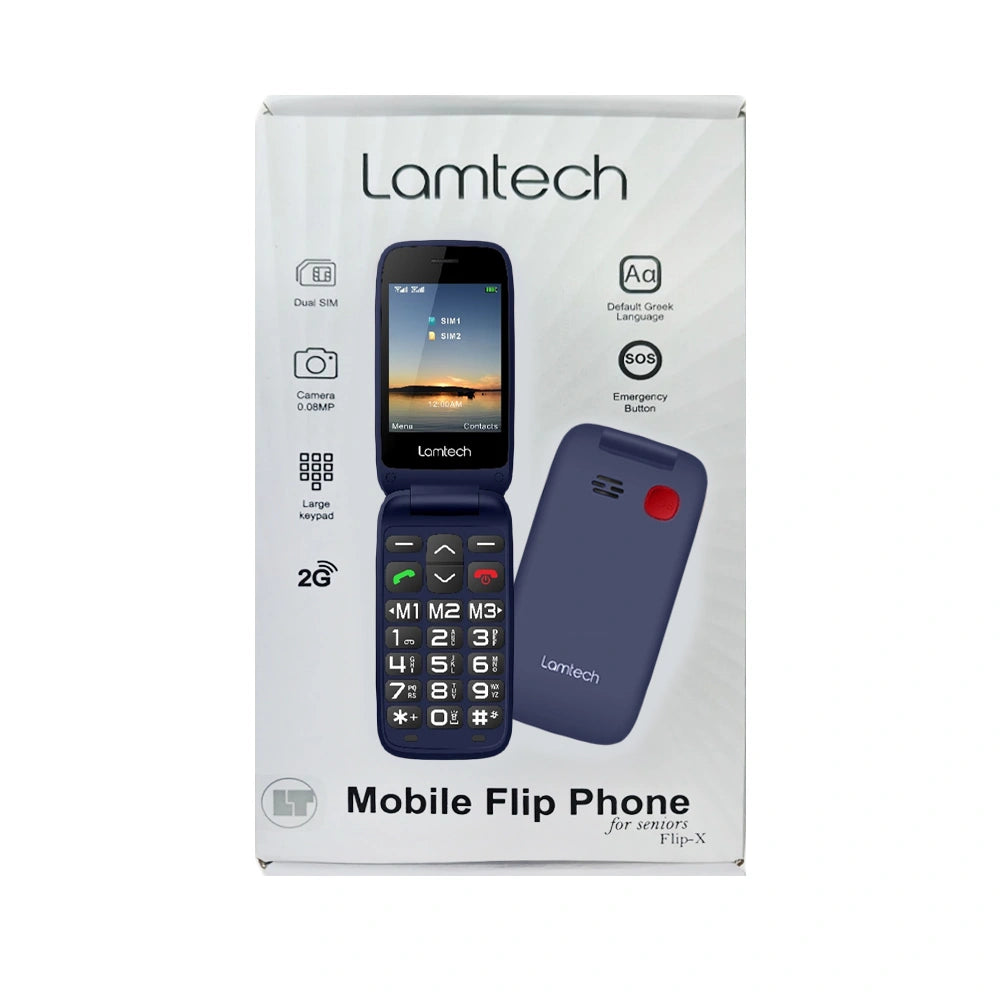 LAMTECH FLIP PHONE BLUE 2.8' DISPLAY WITH BT, FM RADIO, SOS, 1400 mAh, GR MENU FLIP-X
