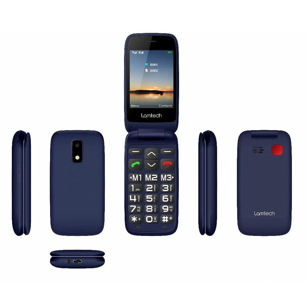 LAMTECH FLIP PHONE BLUE 2.8' DISPLAY WITH BT, FM RADIO, SOS, 1400 mAh, GR MENU FLIP-X