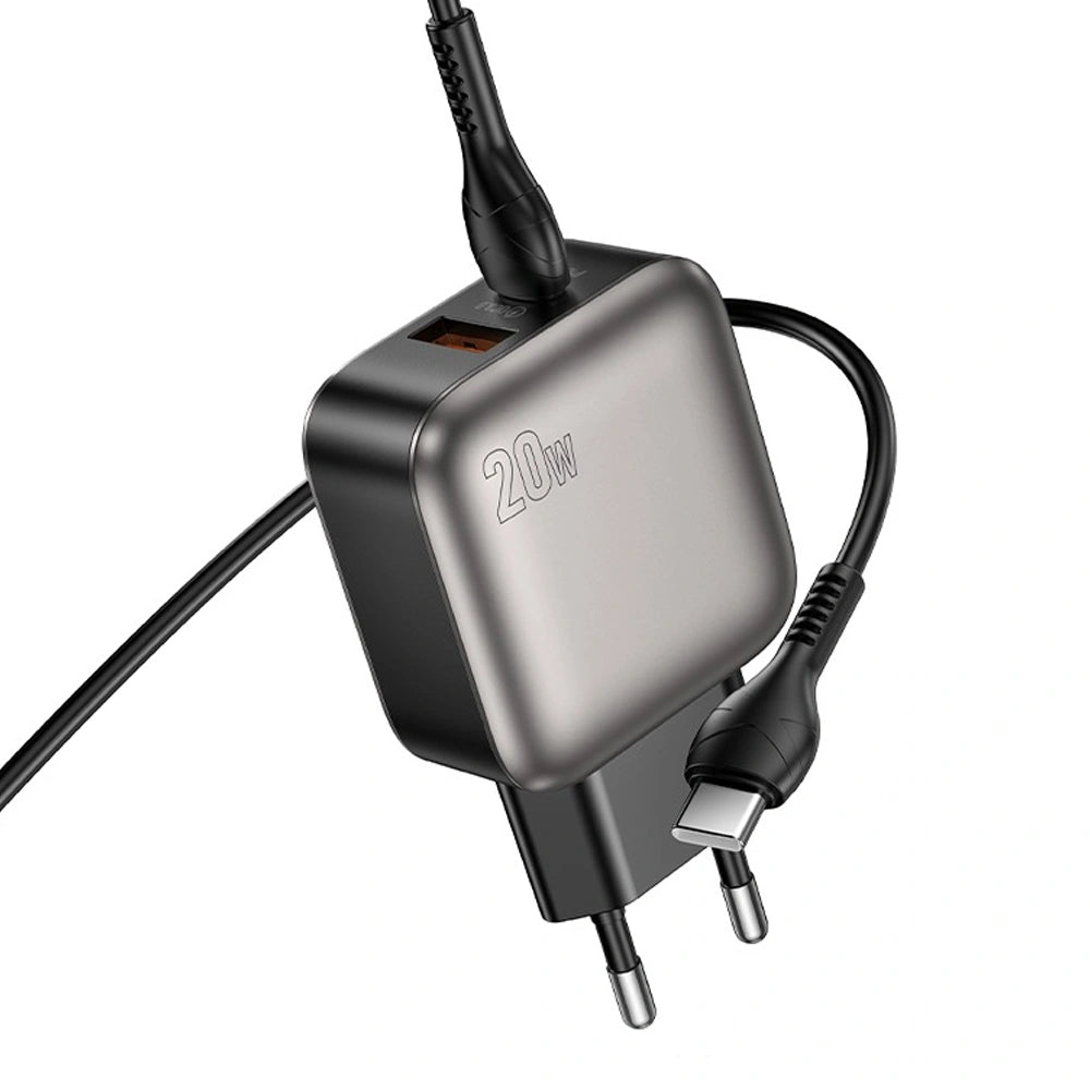LAMTECH DUAL PORT QC3.0 CHARGER SET PD20W WITH TYPE-C TO TYPE-C CABLE 60W 1M GREY