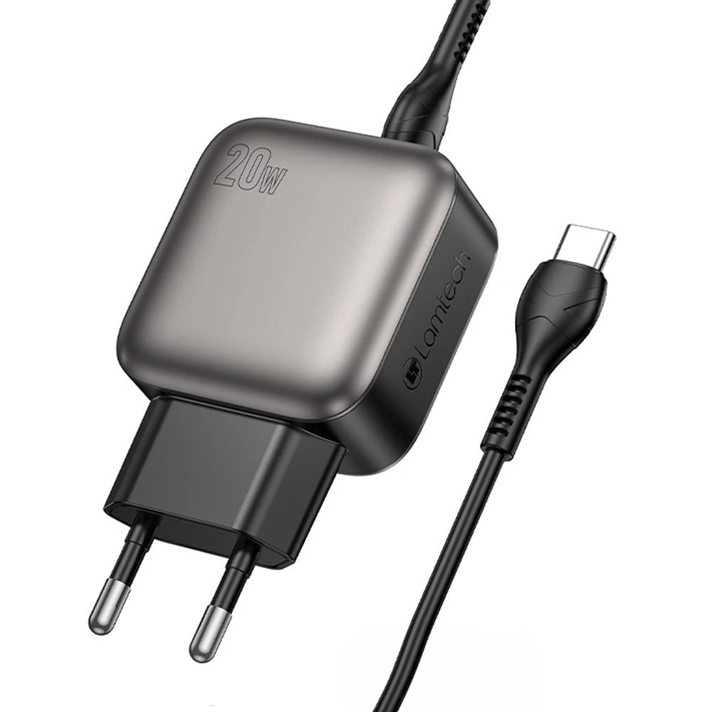 LAMTECH DUAL PORT QC3.0 CHARGER SET PD20W WITH TYPE-C TO TYPE-C CABLE 60W 1M GREY