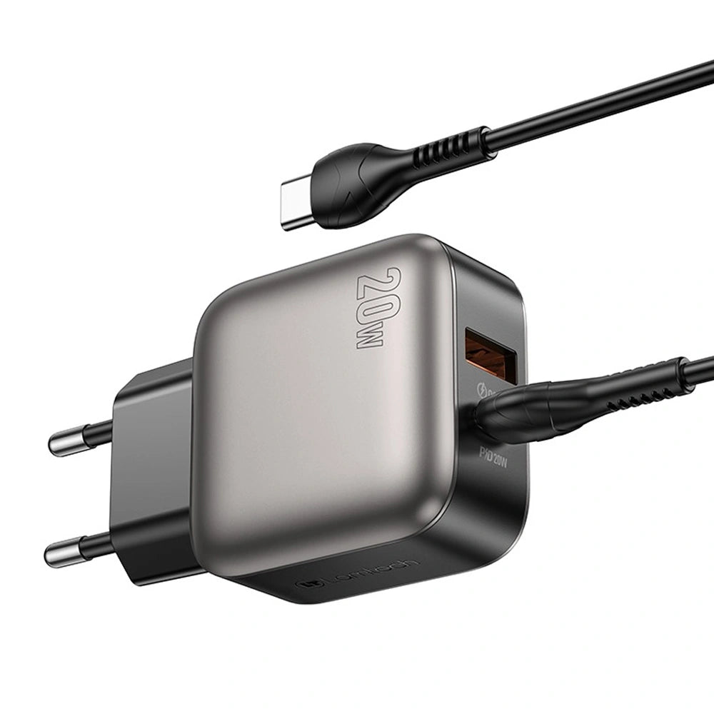LAMTECH DUAL PORT QC3.0 CHARGER SET PD20W WITH TYPE-C TO TYPE-C CABLE 60W 1M GREY