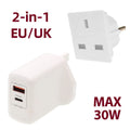 LAMTECH 2-IN-1 EU/UK CHARGER USB QC3.0/TYPE-C WITH ADAPTER 30W