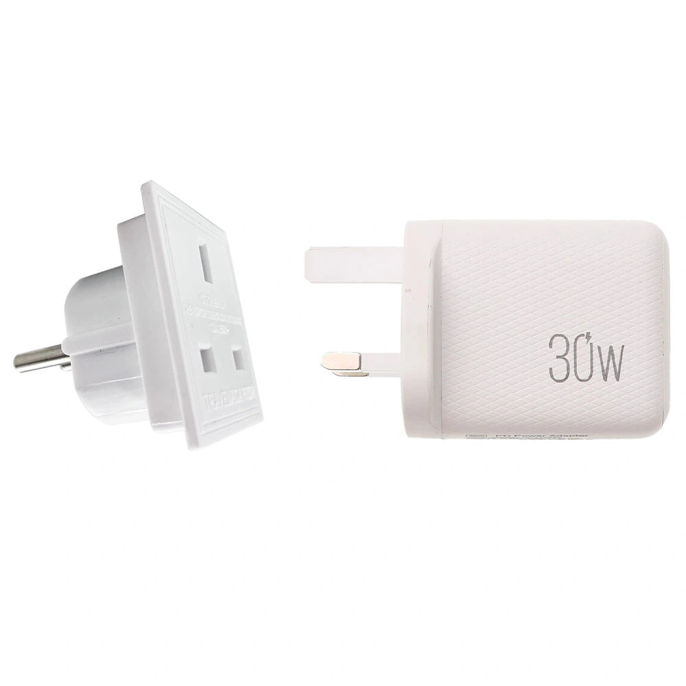 LAMTECH 2-IN-1 EU/UK CHARGER USB QC3.0/TYPE-C WITH ADAPTER 30W