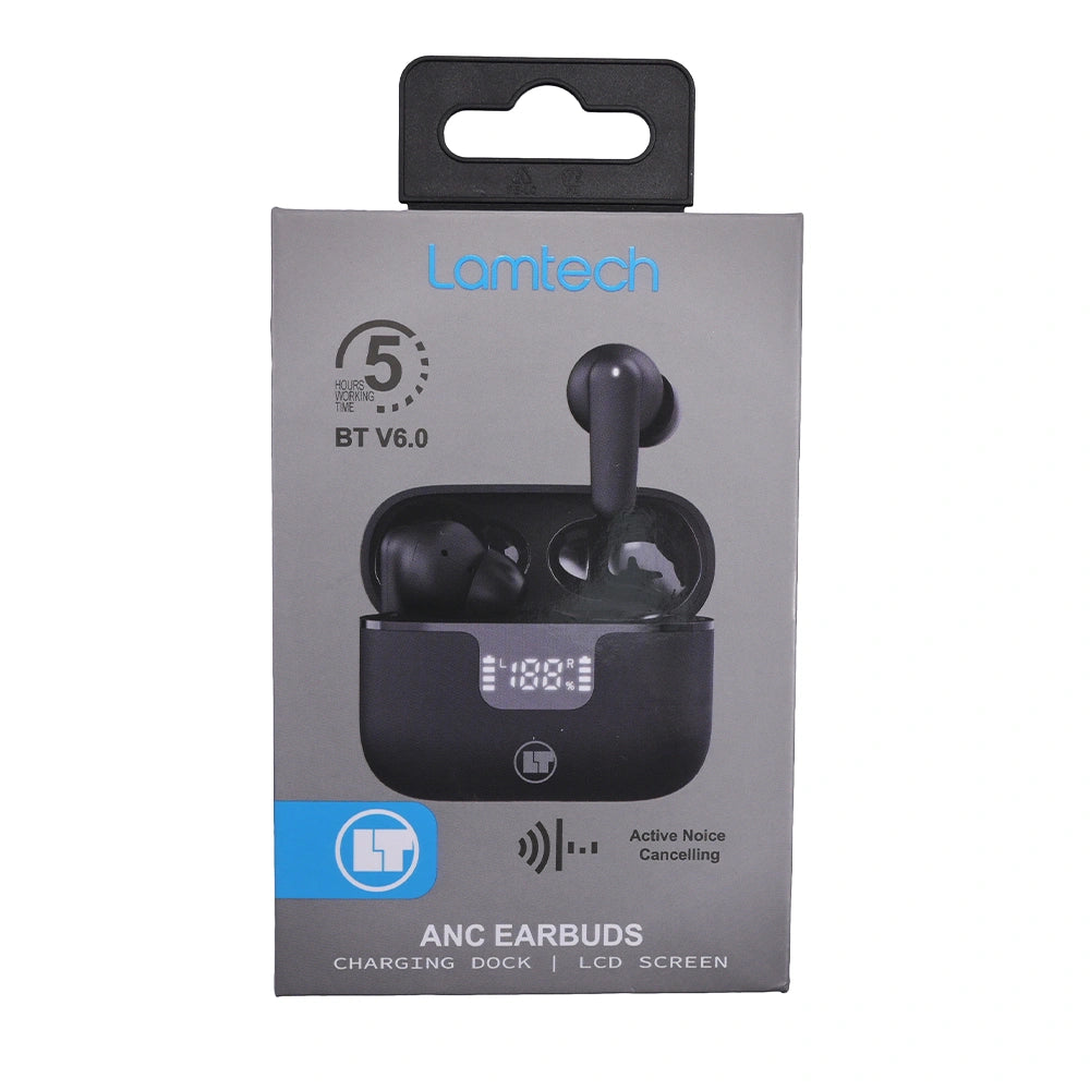LAMTECH BT v6.0 EARBUDS ANC & 4MIC ENC WITH LED CHARGING CASE BLACK