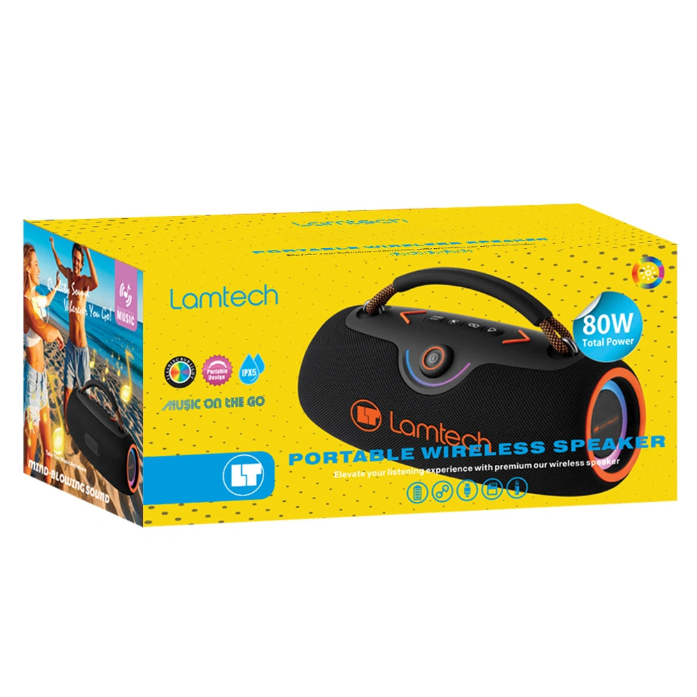 LAMTECH PORTABLE WIRELESS V5.3 SPEAKER 80W BLACK ORANGE