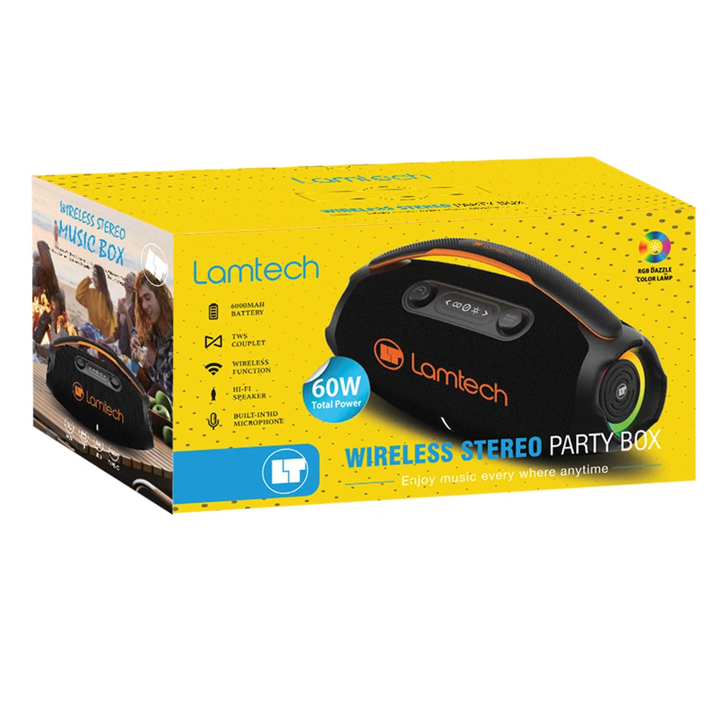 LAMTECH WIRELESS V5.3 STEREO PARTY BOX 60W BLACK ORANGE