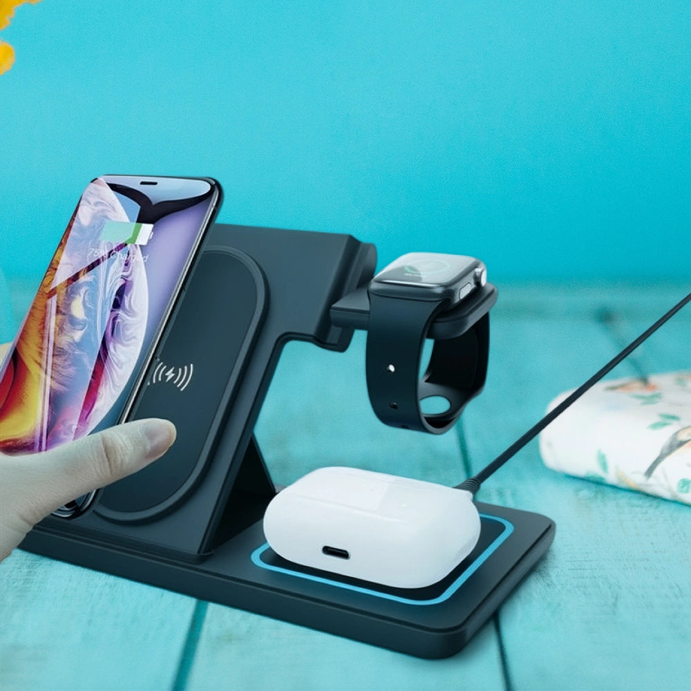 LAMTECH 3-IN-1 FOLDABLE WIRELESS CHARGER STAND 15W COMPATIBLE WITH APPLE DEVICES BLACK