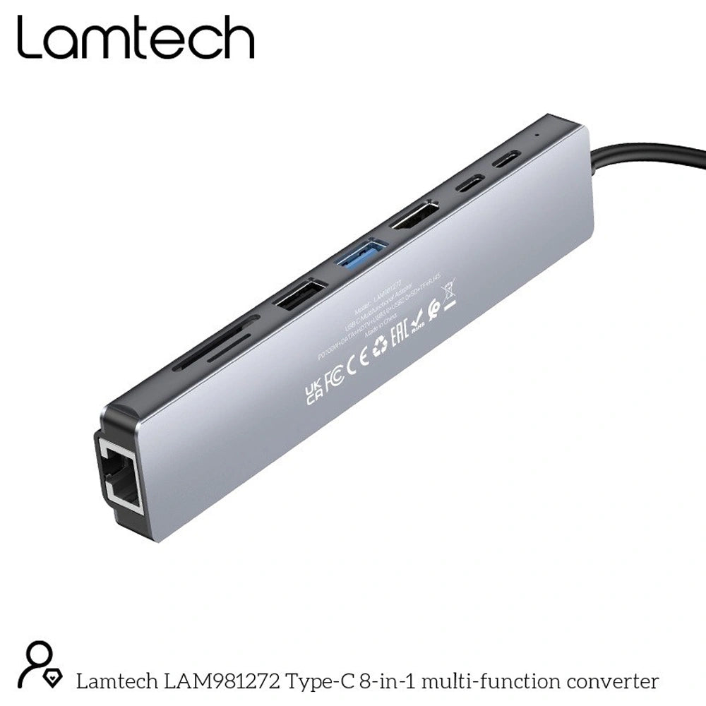 LAMTECH 8-IN-1 4K MULTIFUNCTIONAL DOCKING STATION 100W ANTHRACITE