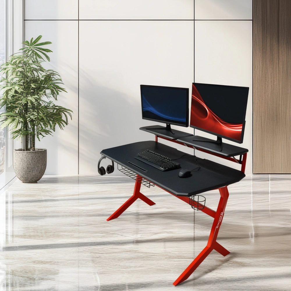 LC-POWER GAMING DESK WITH EXTRA SHELVES BLACK/RED