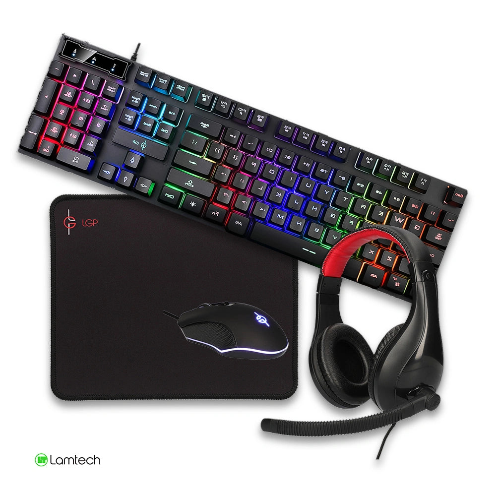 LAMTECH 4 IN 1 RGB GAMING COMBO SET (KEYBOARD-MOUSE-HEADSET-MOUSEPAD) MERCURY