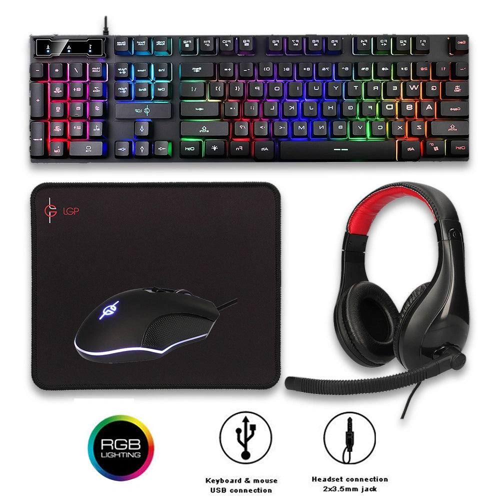 LAMTECH 4 IN 1 RGB GAMING COMBO SET (KEYBOARD-MOUSE-HEADSET-MOUSEPAD) MERCURY
