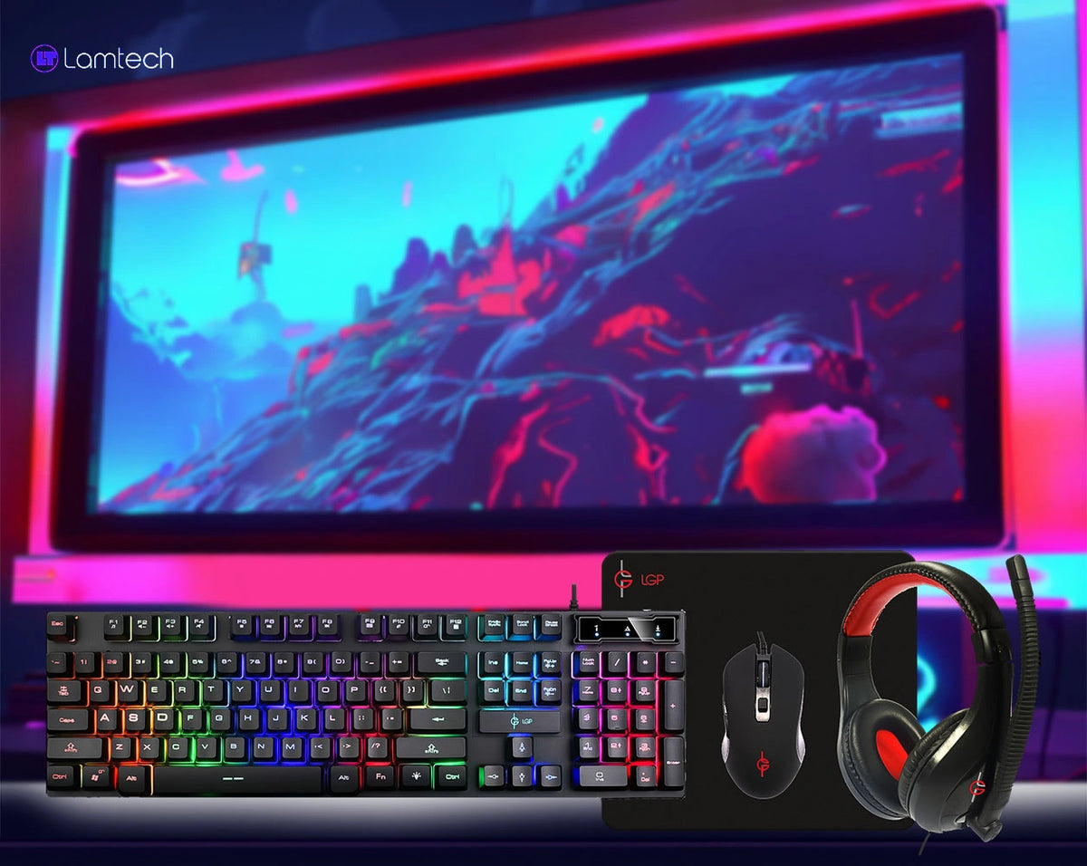 LAMTECH 4 IN 1 RGB GAMING COMBO SET (KEYBOARD-MOUSE-HEADSET-MOUSEPAD) MERCURY