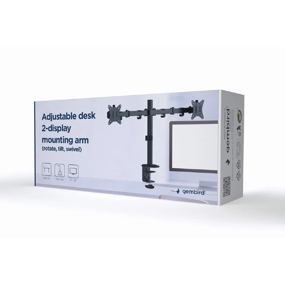 GEMBIRD ADJUSTABLE DESK 2-DISPLAY MOUNTING ARM RTS 17'-32' BLACK