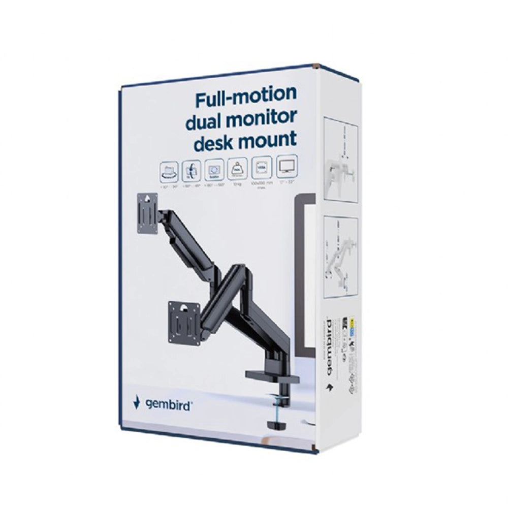 GEMBIRD DESK MOUNTED ADJUSTABLE DOUBLE MONITOR ARM 17'-32' BLACK